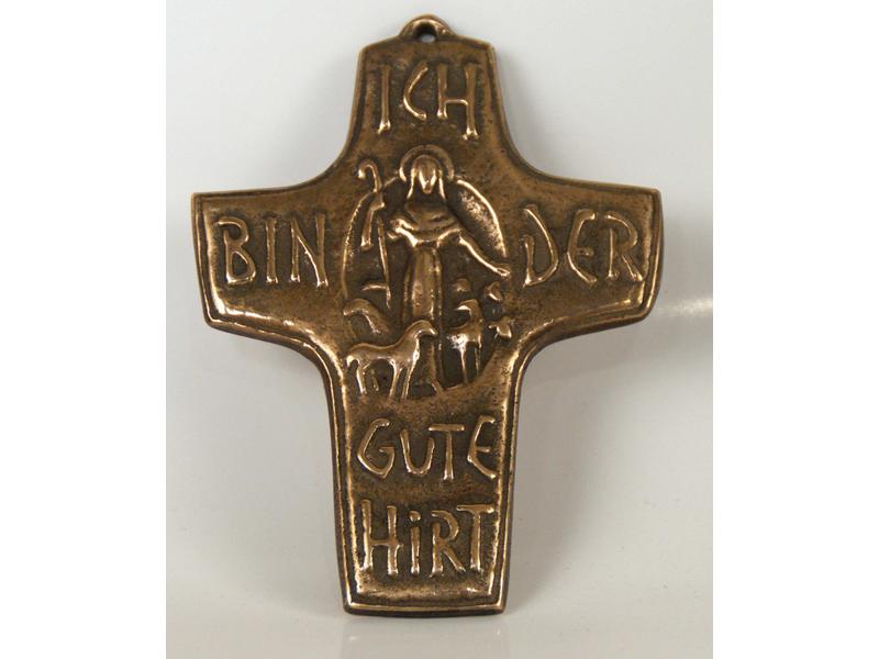 Bronzekreuz, Ich bin der gute Hirt, 10 cm Bronze *v*