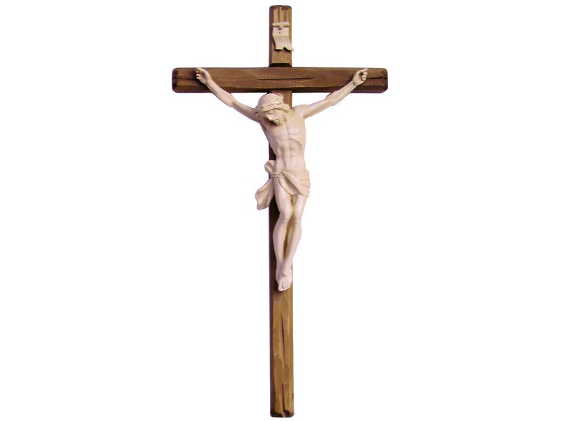 Holzkreuz 29 cm mit Gußkorpus 13 cm natur/gebeizt Holzkreuz 29 cm mit Gußkorpus 13 cm natur/gebeizt