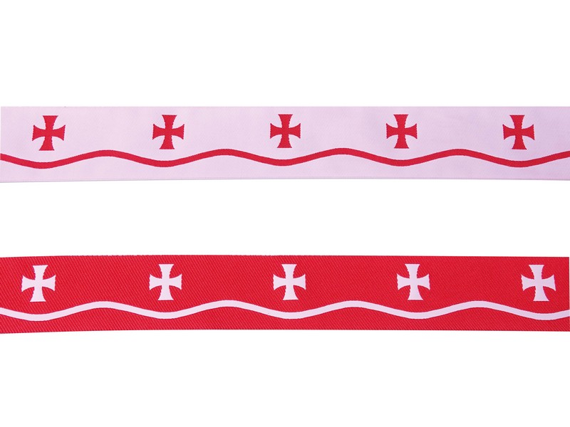 Borte - hellrosa Band mit roter Stickerei, H: ca. 5,5 cm