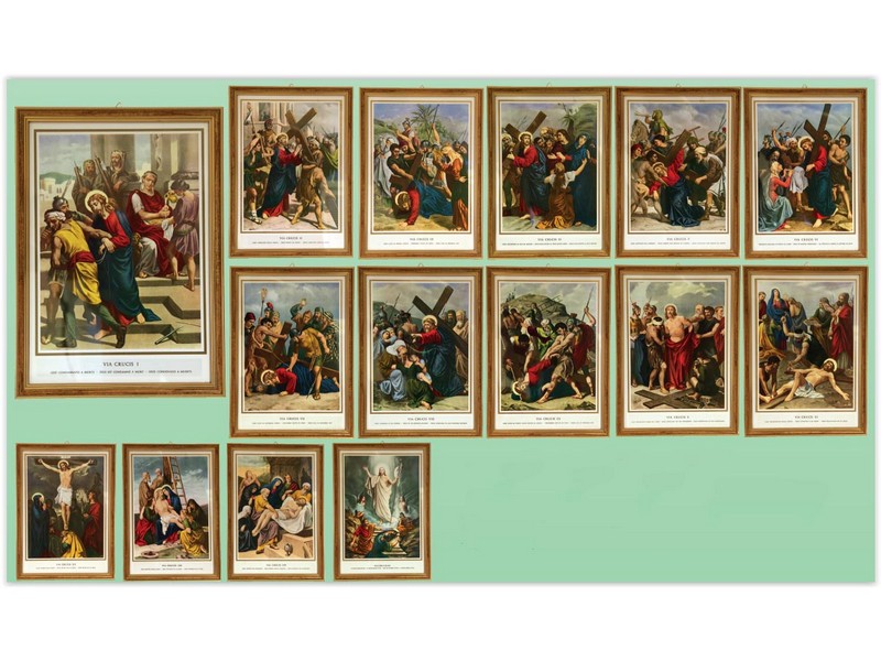 Kreuzweg 15 Stationen, 32x23 cm, Bild mit Rahmen und Glas Kreuzweg 15 Stationen, 32x23 cm, Bild mit Rahmen und Glas