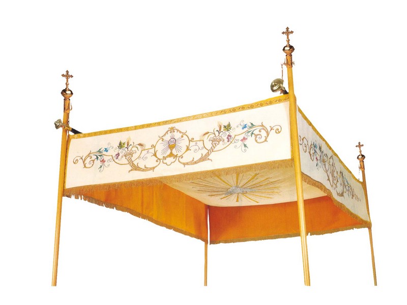 Baldachin 160x210 cm weiß mit barocker Stickerei Baldachin 160x210 cm weiß mit barocker Stickerei