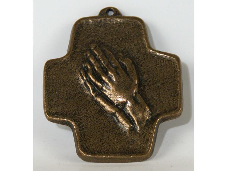 Bronze-Reliefkreuz 'Betende Hände', 8,5 cm