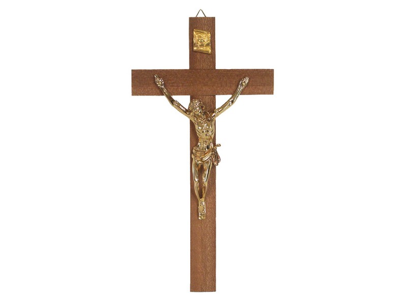 Holzkreuz mit goldenem Korpus 25 cm