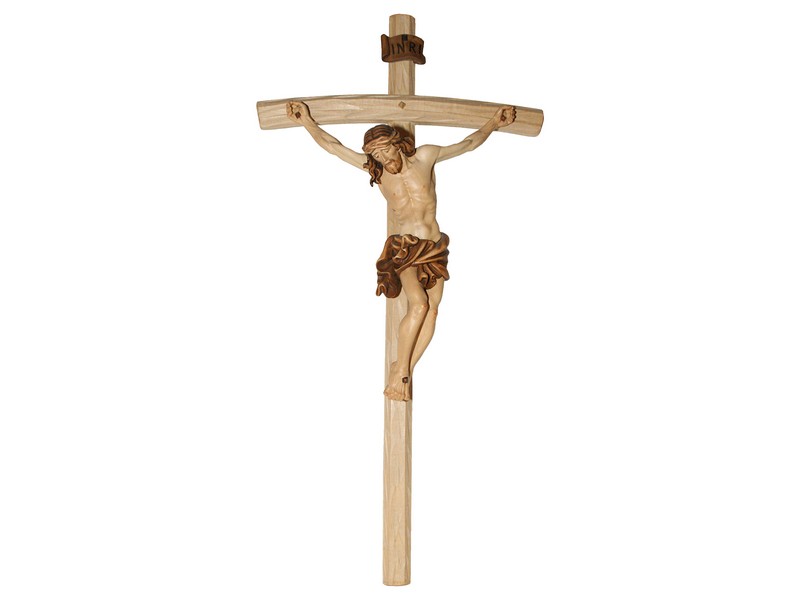 Kreuz geschnitzt 46 cm, Korpus 20 cm 2-färbig-gebeizt