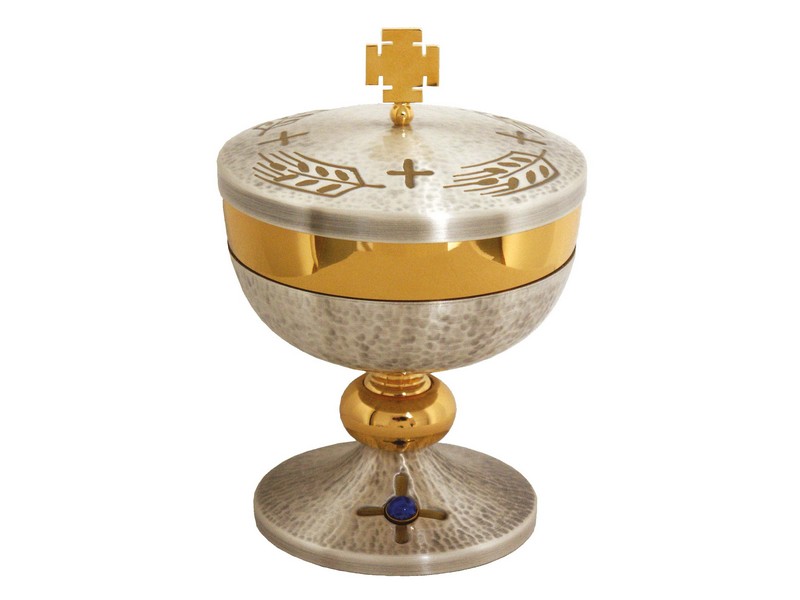 Ciborium versilbert mit Kreuz und Ähren H: 17 cm ø 12 cm Ciborium versilbert mit Kreuz und Ähren H: 17 cm ø 12 cm