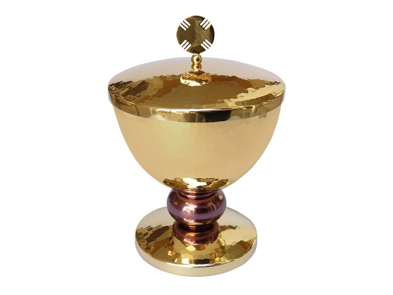 Ciborium Messing gehämmert, Nodus Metall, H: 18 cm