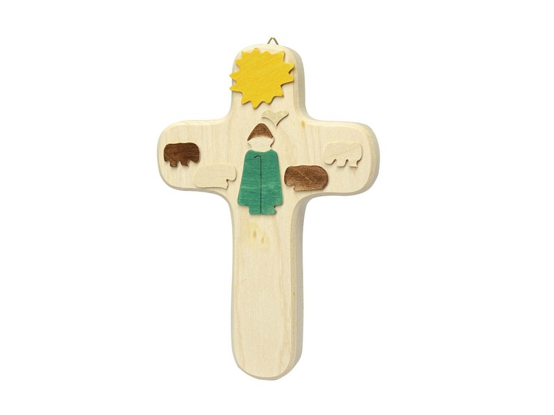 Holzkreuz: Der gute Hirte 15 cm Holzkreuz: Der gute Hirte 15 cm