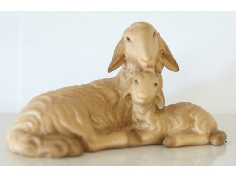 Schaf und Lamm liegend für 8 cm Figuren 2-färbig-gebeizt