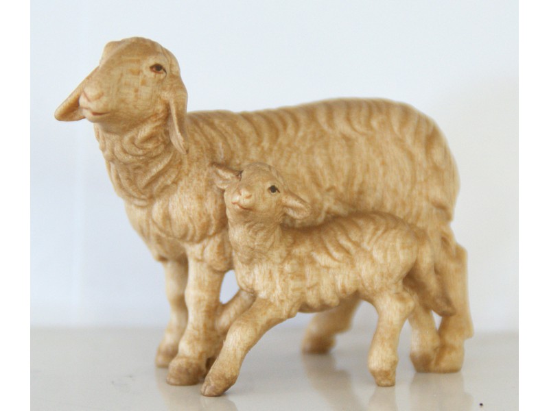 Schaf und Lamm schauend für 18 cm Figuren mehrfärbig-gebeizt