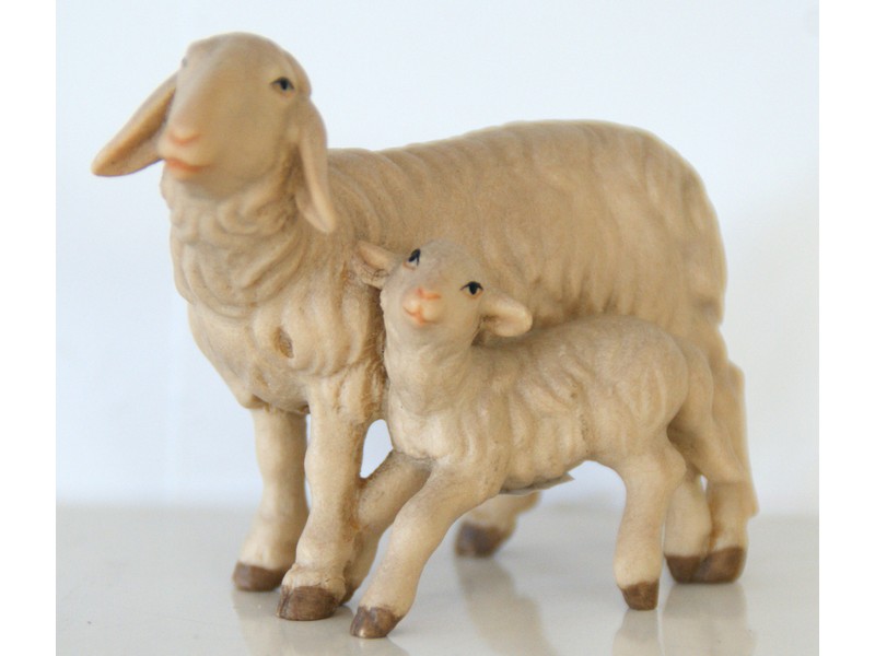 Schaf und Lamm schauend für 28 cm Figuren lasiert