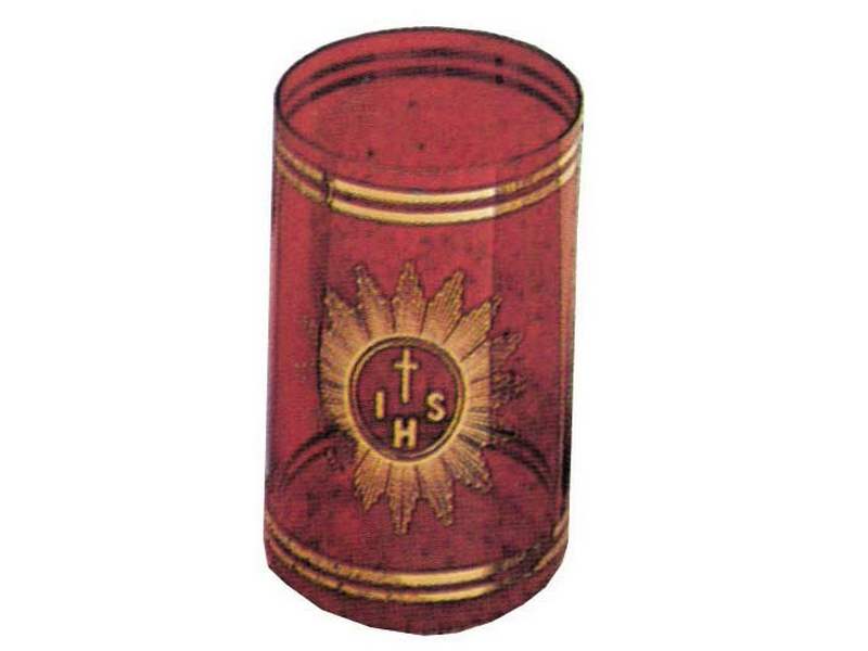 Ewiglichtglas mit IHS rot ca. 11,5 x 7,7 cm Ewiglichtglas mit IHS rot ca. 11,5 x 7,7 cm
