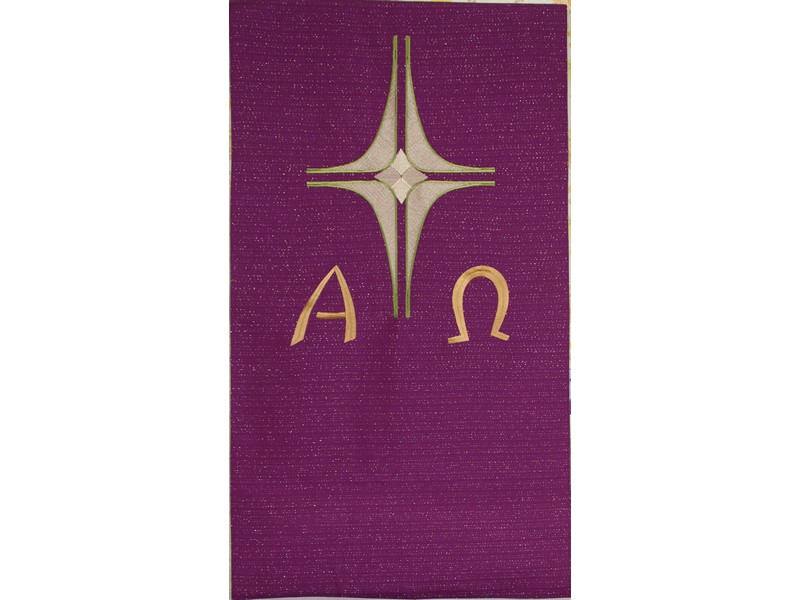 Ambotuch violett mit Stickerei Kreuz, Alpha/Omega