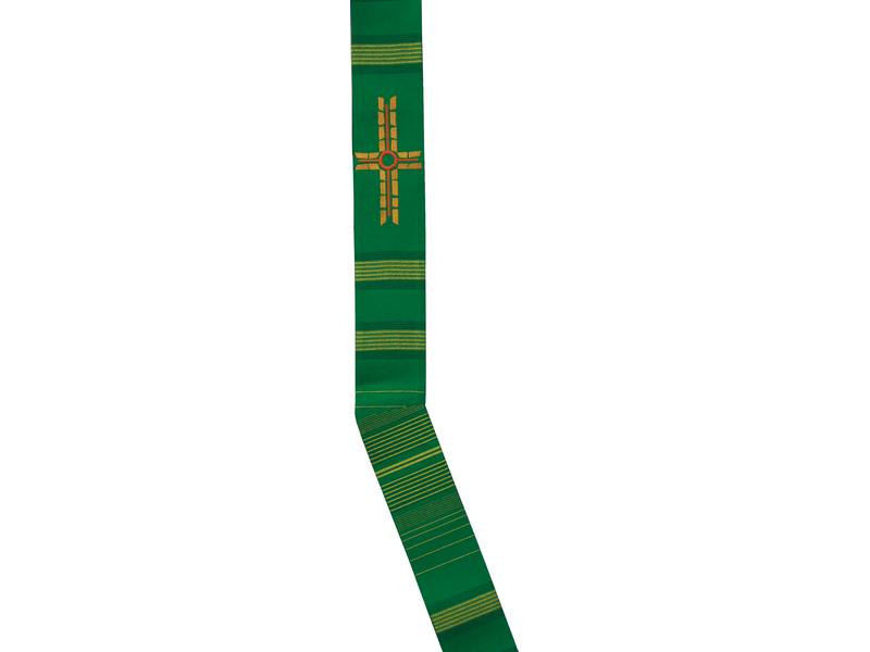 Diakon-Stola grün mit gesticktem Kreuz orange-gold Diakon-Stola grün mit gesticktem Kreuz orange-gold