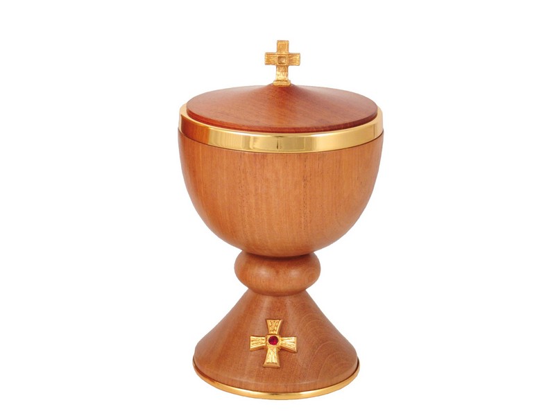 Ciborium mit Deckel, Holz/Messing vergoldet, H: 18 cm *v*