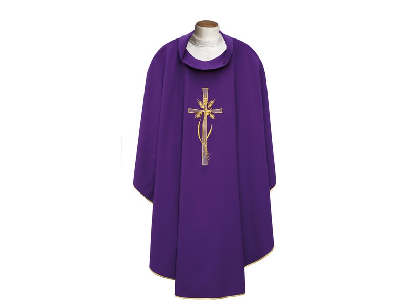 Kasel violett ungefüttert, Motiv Kreuz/Ähren, 100 %Polyester