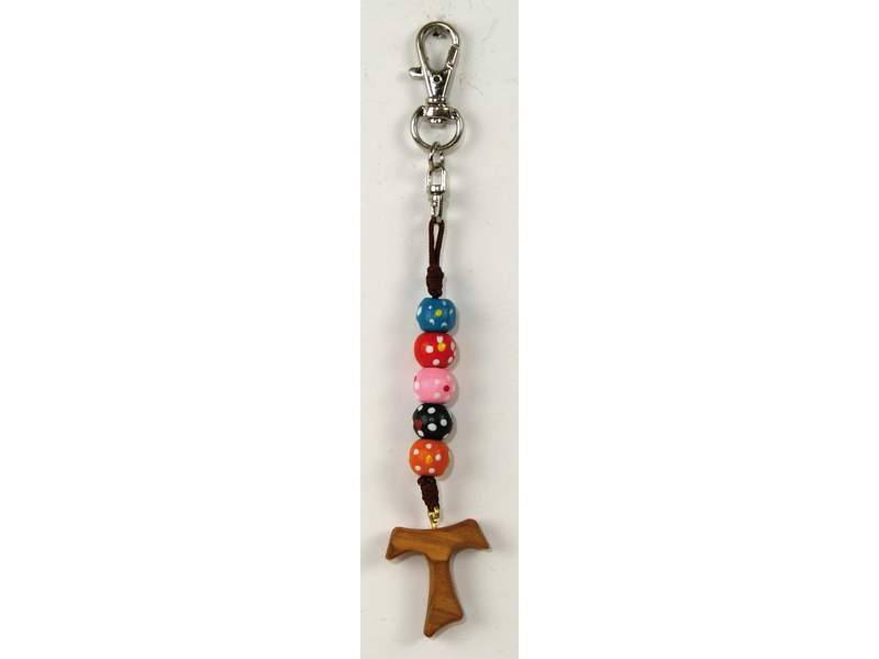 Anhänger mit Perlen und Olivenholztaukreuz, L: 15cm Anhänger mit Perlen und Olivenholztaukreuz, L: 15cm