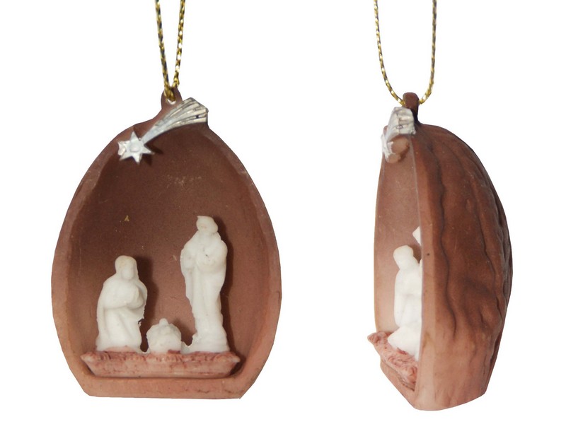 Hl. Familie in Nussschale, 4,5 cm Kunstguss bemalt Hl. Familie in Nussschale, 4,5 cm Kunstguss bemalt