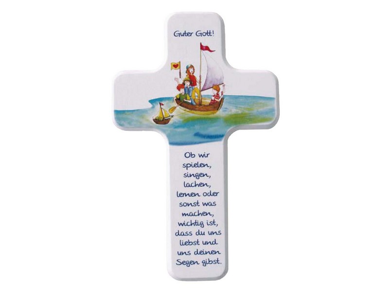 Holzkreuz  weiß \'Guter Gott\', 18x11 cm