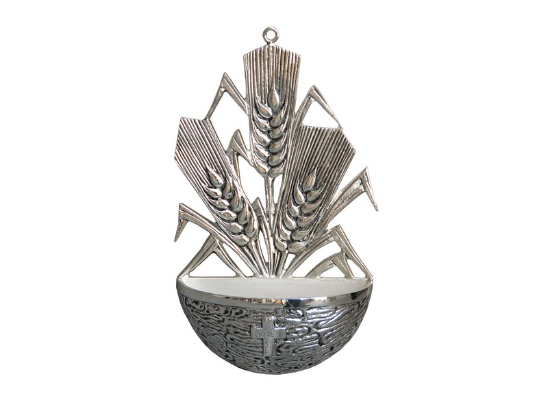 Weihwasserbecken Messing versilbert mit Ähren, 23x14 cm Weihwasserbecken Messing versilbert mit Ähren, 23x14 cm
