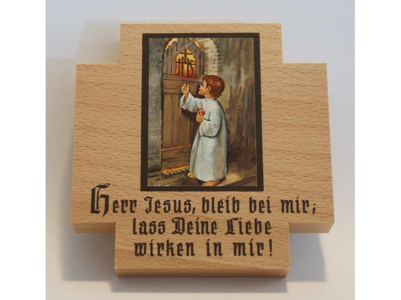 Holz-Spruchbild \'Kreuzform\' Jesuskind 12x12cm