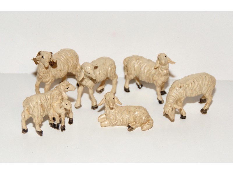 Schafset  6-teilig für 10-13 cm Figuren, Kunstguss bemalt
