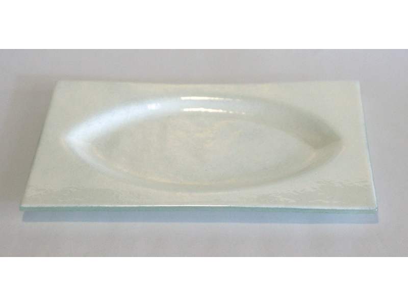 Kerzenteller Glas 12x18cm weissopal, oval