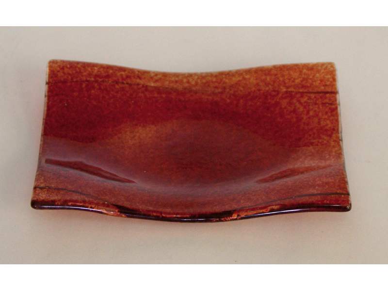 Glasschale Welle rechteckig 10x14cm, kirschrot