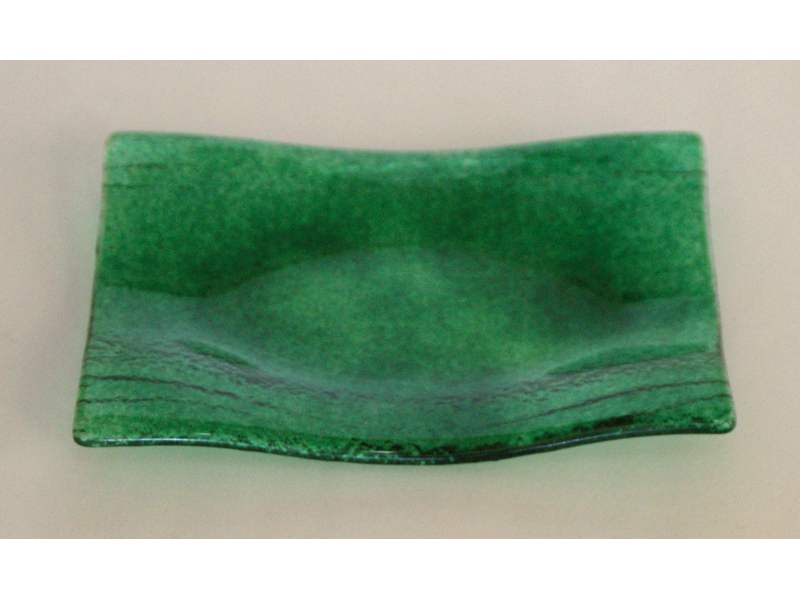 Glasschale Welle rechteckig 10x14cm, dunkelgrün Glasschale Welle rechteckig 10x14cm, dunkelgrün