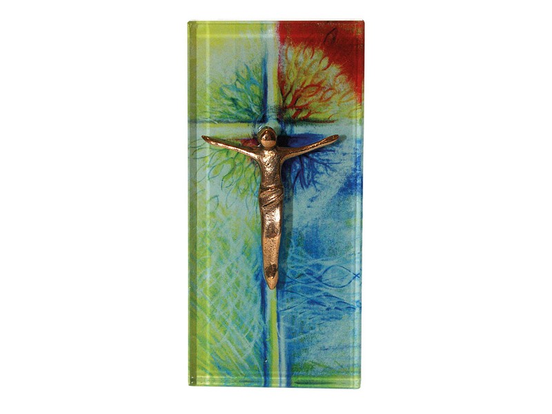 Glasquader bunt mit Bronzekörper, 13x6 cm Glasquader bunt mit Bronzekörper, 13x6 cm