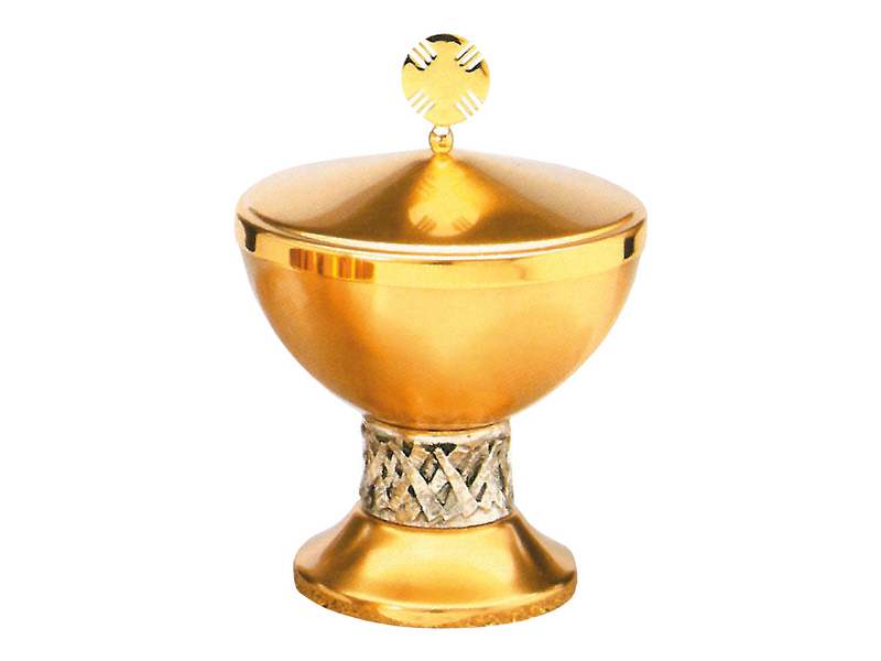 Ciborium Messing vergoldet, satiniert H: 16 cm, ø 12 cm Ciborium Messing vergoldet, satiniert H: 16 cm, ø 12 cm