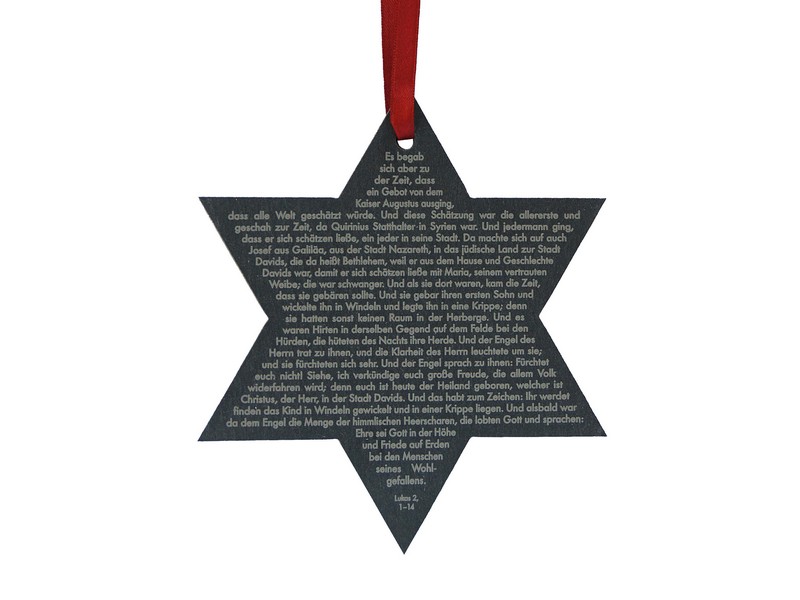 Stern aus Schiefer mit Text Weihnachtsgeschichte, 17 cm Stern aus Schiefer mit Text Weihnachtsgeschichte, 17 cm