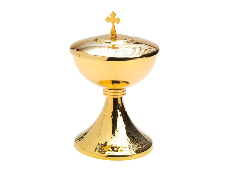 Ciborium Messing verg. mit Deckel H: 19 cm, Fuß gehämmert Ciborium Messing verg. mit Deckel H: 19 cm, Fuß gehämmert