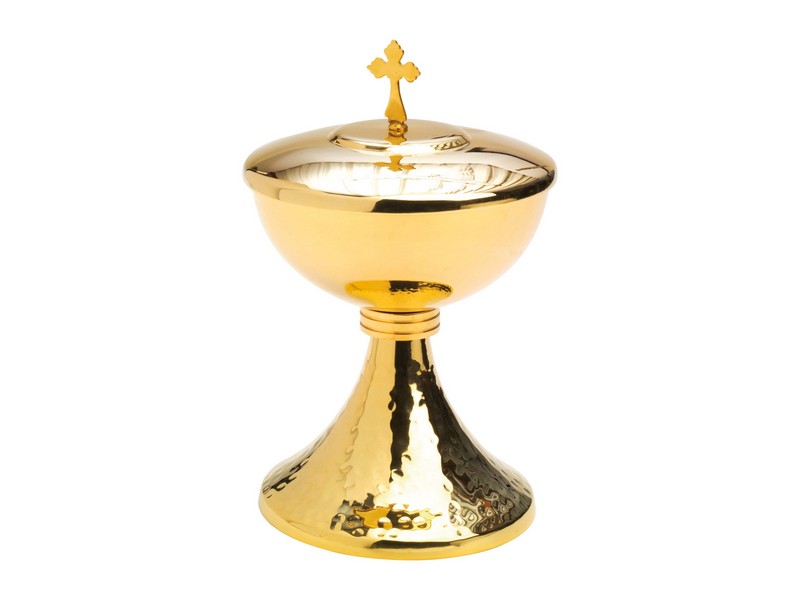 Ciborium Messing verg. mit Deckel H: 19 cm, Fuß gehämmert