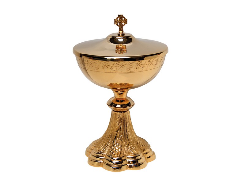 Ciborium Messing verg. mit Deckel, H: 24 cm, Fuß beschwert