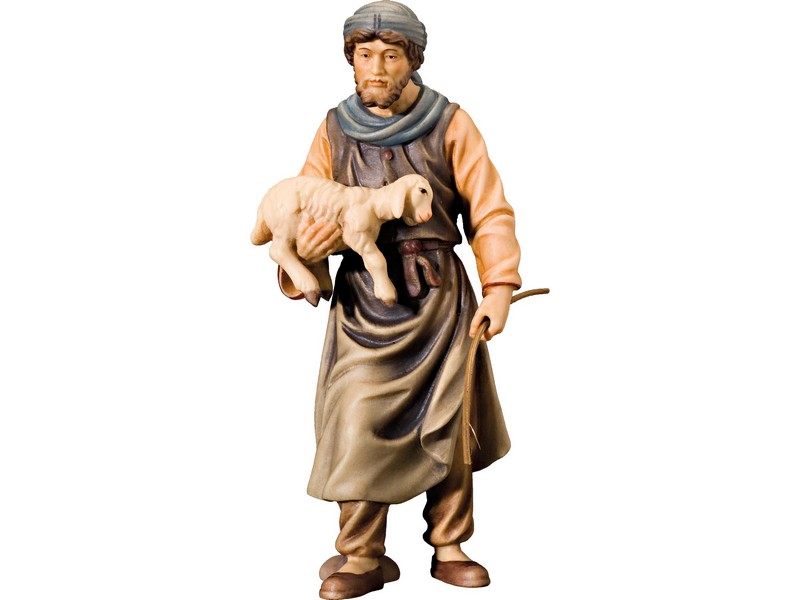 Hirte schaftreibend mit Lamm 12 cm lasiert Hirte schaftreibend mit Lamm 12 cm lasiert
