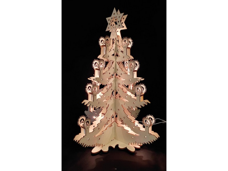 Tannenbaum Holz natur 3D, mit elektr. Beleuchtung, H: 50cm