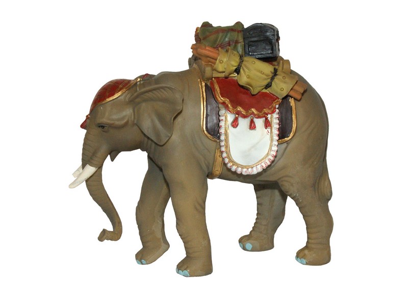 Elefant mit Gepäck H: 13 cm, Kunstguss bemalt