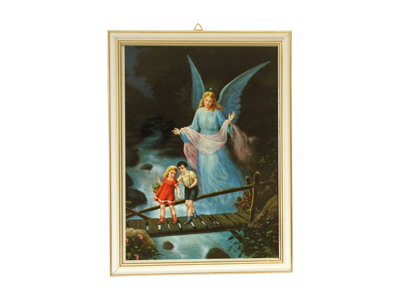 Bild Schutzengel/Brücke, Glas m. Rahmen weiß 21,5x28,5 cm Bild Schutzengel/Brücke, Glas m. Rahmen weiß 21,5x28,5 cm