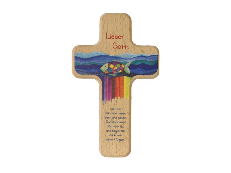 Holzkreuz \'Lieber Gott mit dir ist mein\', 18 cm natur bemalt