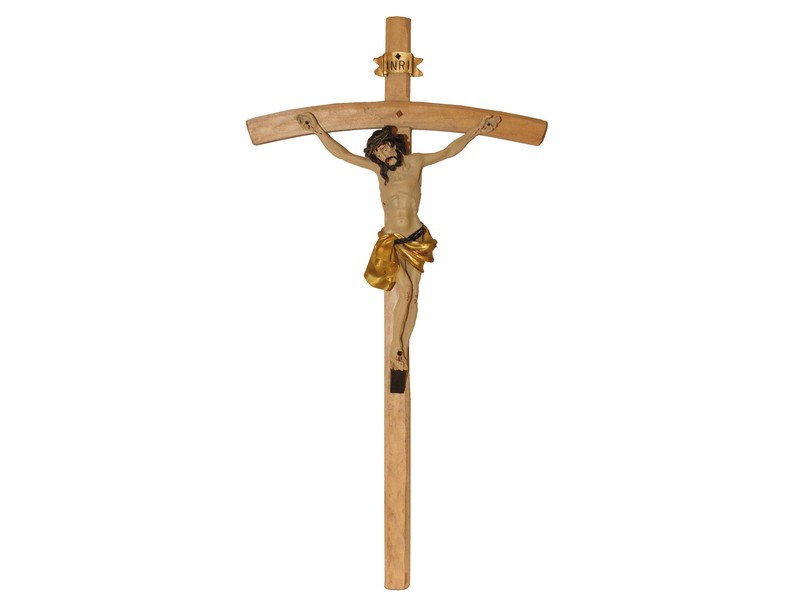 Holzkreuz mit Korpus Kunstguss bemalt, H: 75 cm