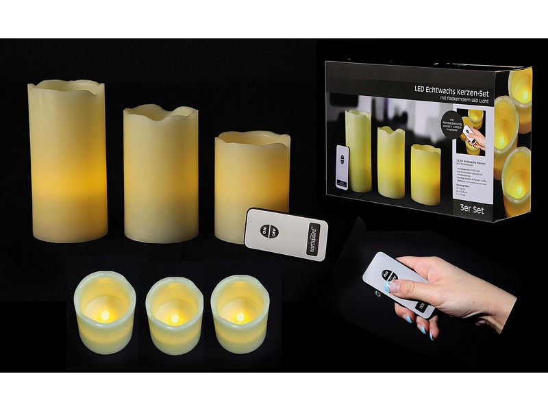LED-Kerzenset, flackerndes LED-Licht, 3 Stk. 10-15 cm LED-Kerzenset, flackerndes LED-Licht, 3 Stk. 10-15 cm