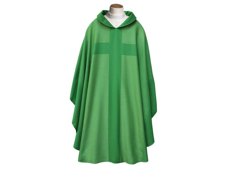 Kasel grün, mit Kreuz gefüttert, Wolltrevira Kasel grün, mit Kreuz gefüttert, Wolltrevira