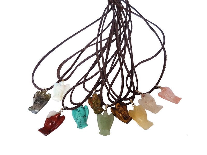 Engelanhänger/ Edelstein mit Lederband 10er Set sortiert Engelanhänger/ Edelstein mit Lederband 10er Set sortiert
