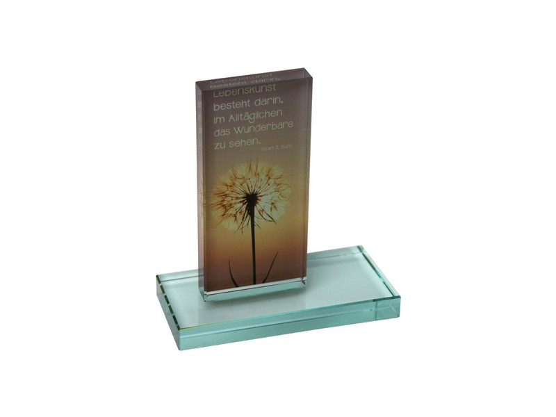 Glasrelief bedruckt 'Lebenskunst..', H: 15cm Glasrelief bedruckt 'Lebenskunst..', H: 15cm