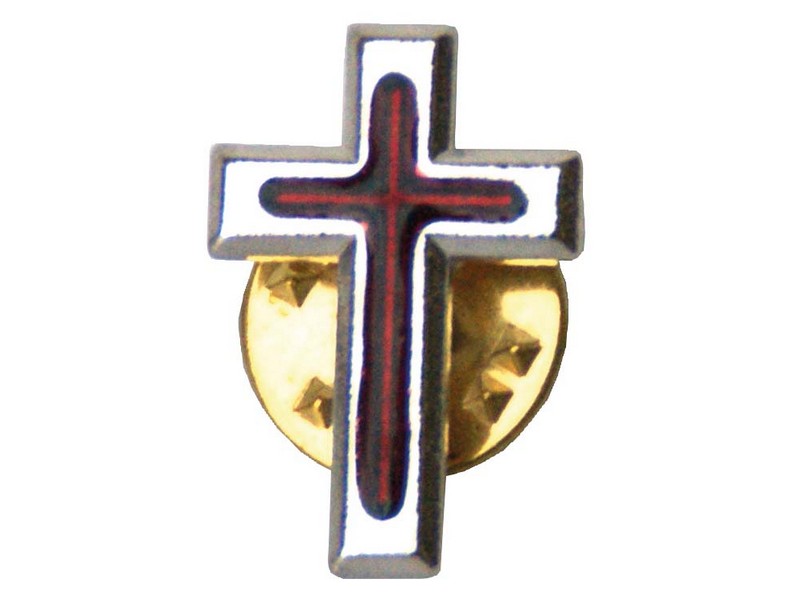 Priesterkreuz rot 2,3x2cm mit Silbereinfassung und Stecker Priesterkreuz rot 2,3x2cm mit Silbereinfassung und Stecker