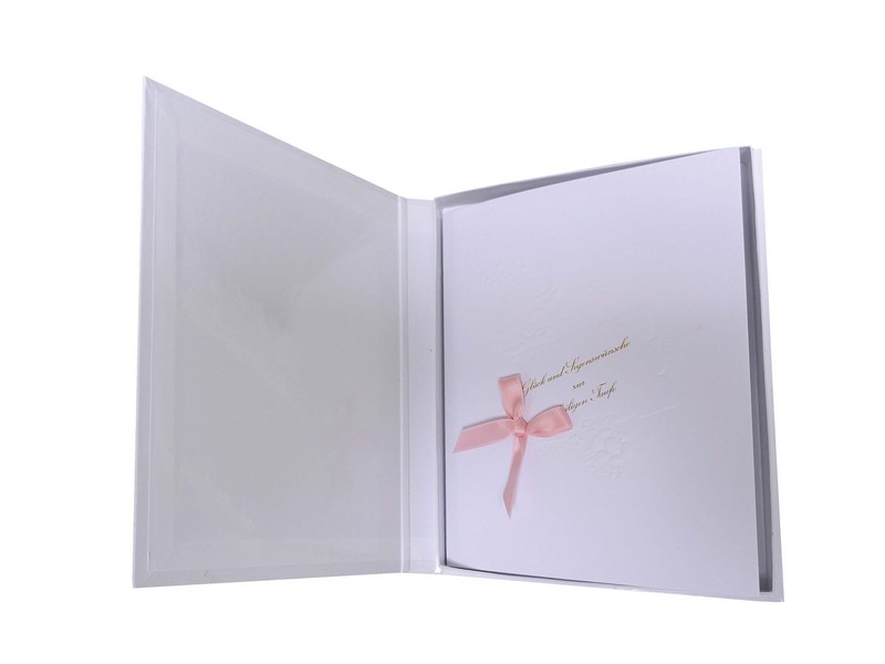 Taufbrief Papierbillet mit Masche rosa Taufbrief Papierbillet mit Masche rosa