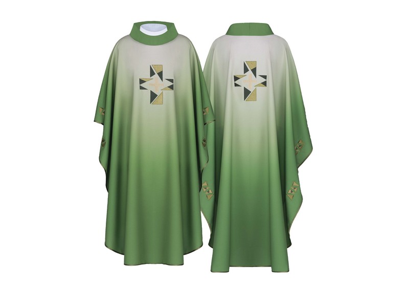 Kasel grün mit Kreuz ungefüttert mit Innenstola Kasel grün mit Kreuz ungefüttert mit Innenstola