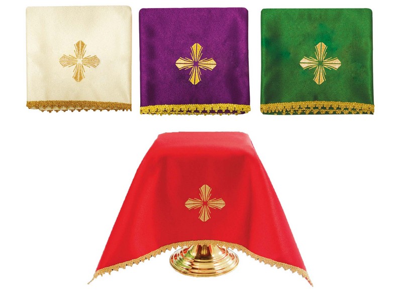 Velum-Set in den liturgischen Farben, Motiv, Kreuz gestickt