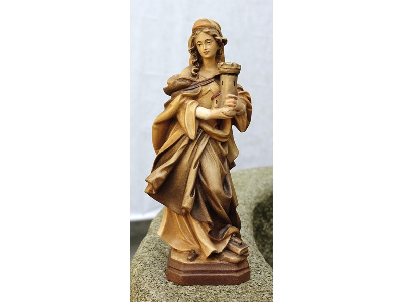 Hl. Barbara, mehrf. gebeizt, 20 cm, holzgeschnitzt Hl. Barbara, mehrf. gebeizt, 20 cm, holzgeschnitzt