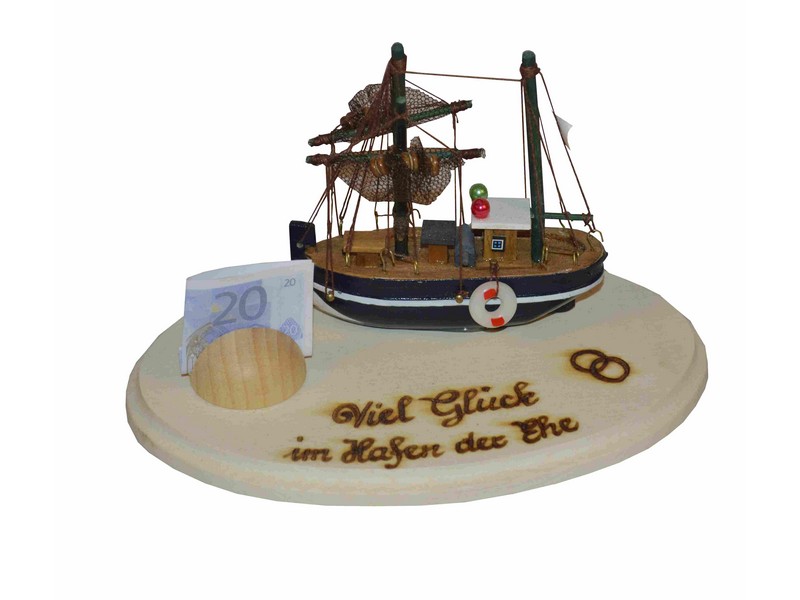 Ehe-Hafen, Holzschiff auf Ahornbrett 18 x 12 cm Ehe-Hafen, Holzschiff auf Ahornbrett 18 x 12 cm